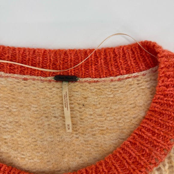 Free People Alpaca Blend Colorblock Sweater Women’s Medium Tan Orange Cream - Picture 7 of 11